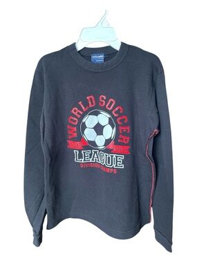 Black Long Sleeve 'World Soccer League' Graphic Top